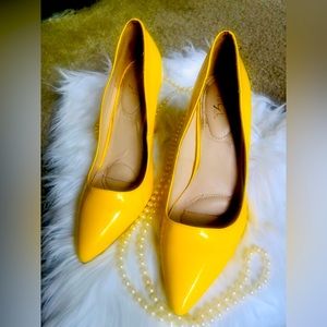 Women Yellow Pointed Toe Stiletto Heeled Court Pumps